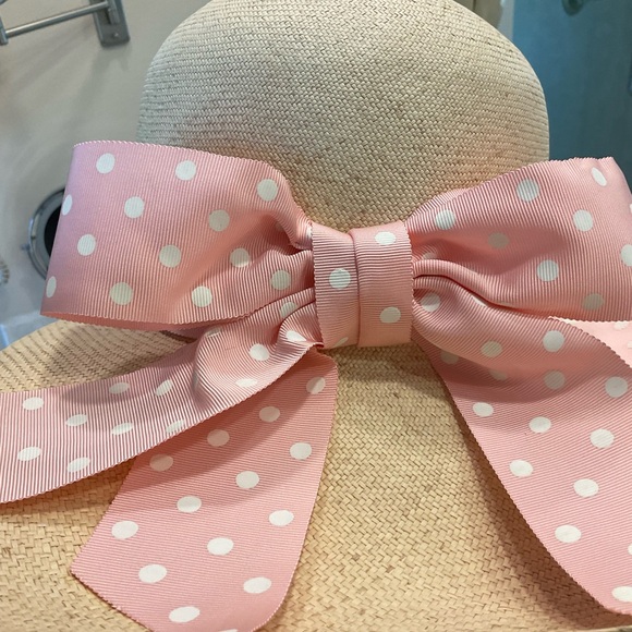 David Cohen Straw Hat with Pink and White Poka Dot Ribbon, Size is 22.5 Inches - Picture 4 of 11